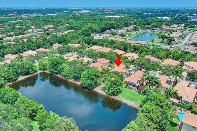 aerial view featuring a water view