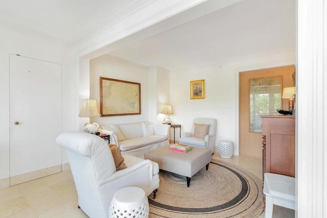 living room with crown molding