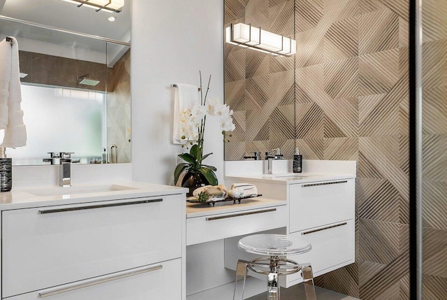 bathroom with tile flooring and large vanity