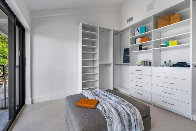 bedroom featuring lofted ceiling and multiple windows