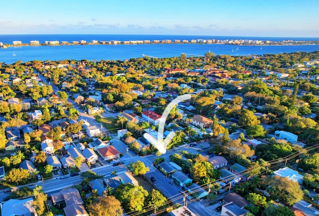 aerial view with a water view