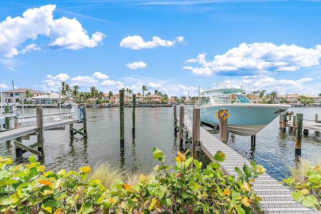 view of dock with a water view