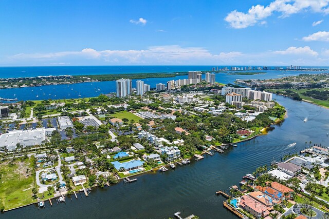 bird's eye view featuring a water view