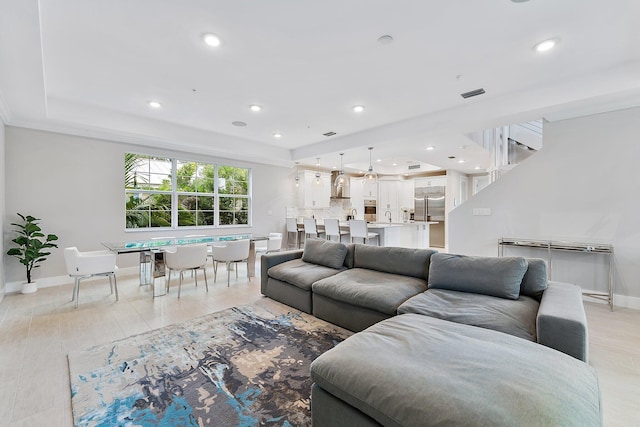 living room with light hardwood / wood-style floors