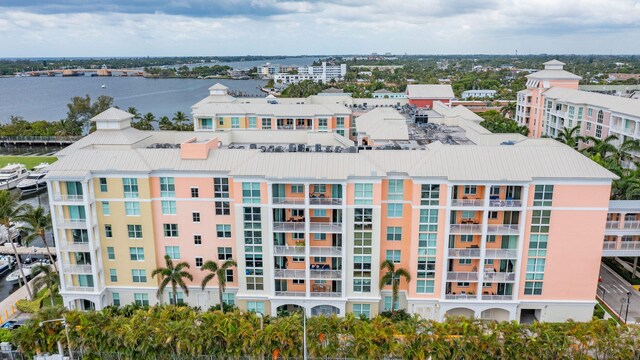 exterior space with a water view