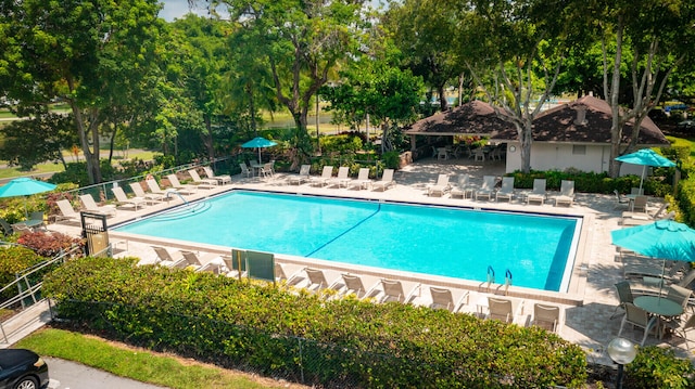 view of swimming pool with a patio