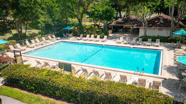 view of swimming pool with a patio area