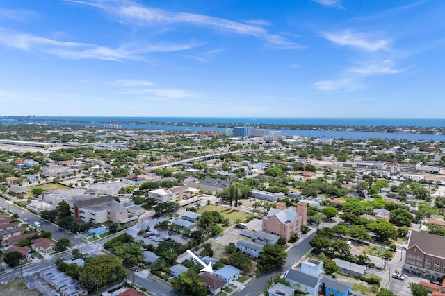 bird's eye view featuring a water view