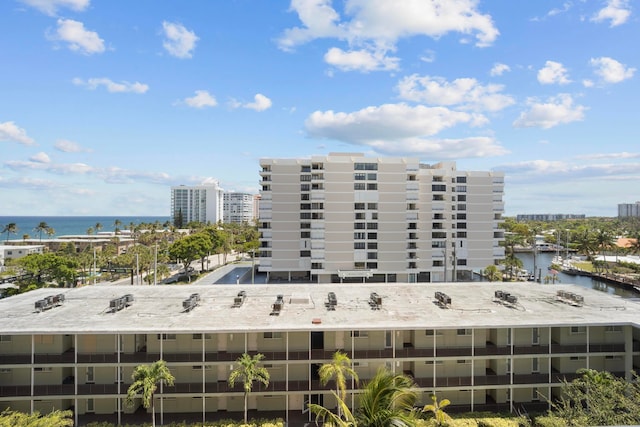 view of building exterior featuring a water view