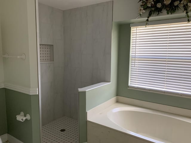 bathroom with plus walk in shower