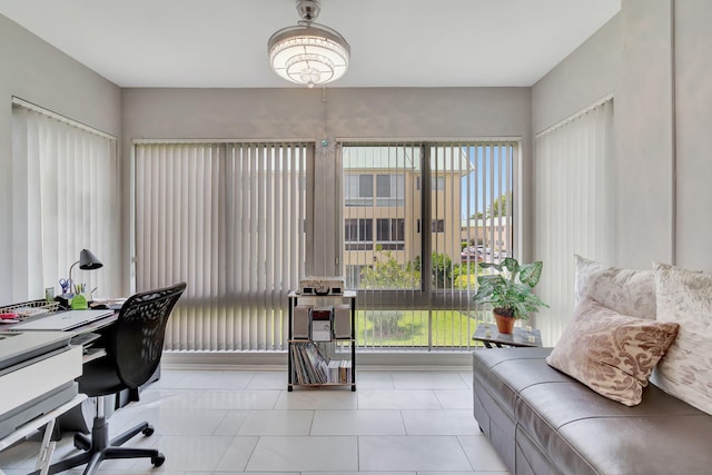 view of tiled home office