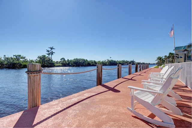 dock area with a water view