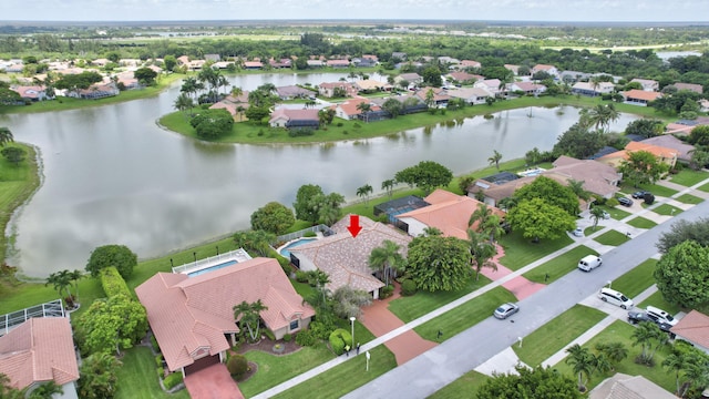 aerial view with a water view