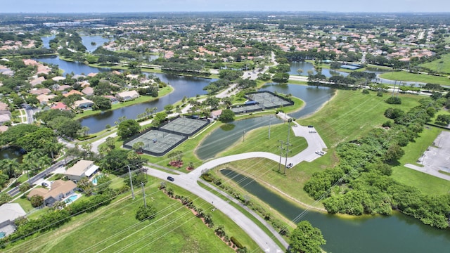 aerial view featuring a water view