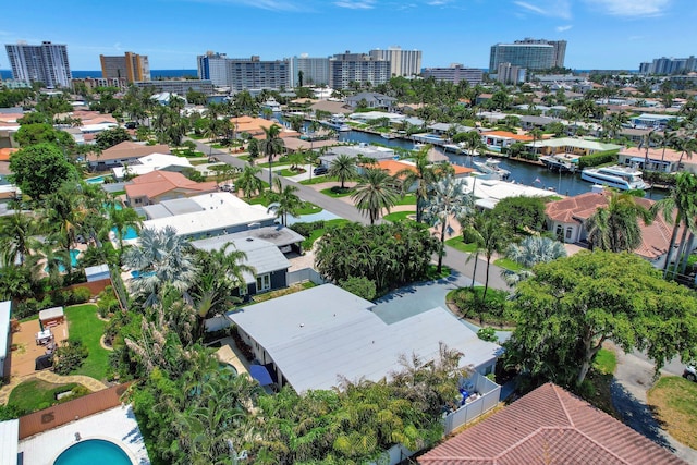 aerial view featuring a water view