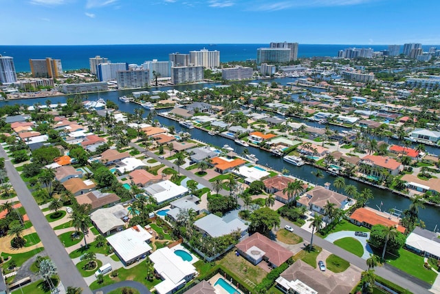 bird's eye view featuring a water view