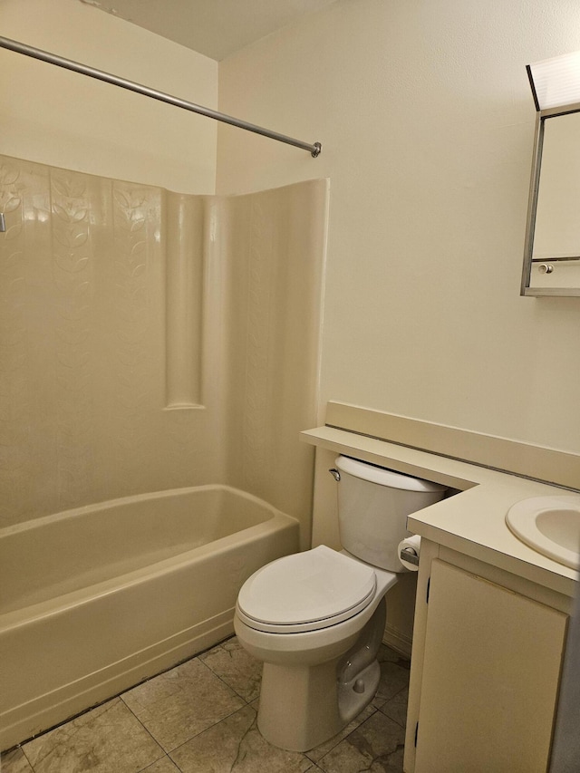 full bathroom with tile patterned flooring, shower / bath combination, vanity, and toilet