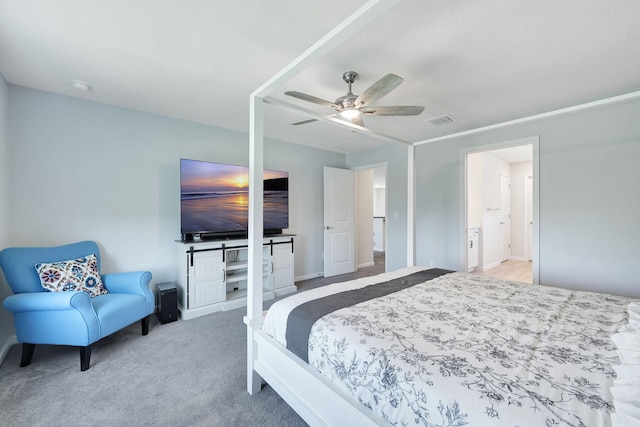 bedroom featuring ceiling fan and carpet flooring