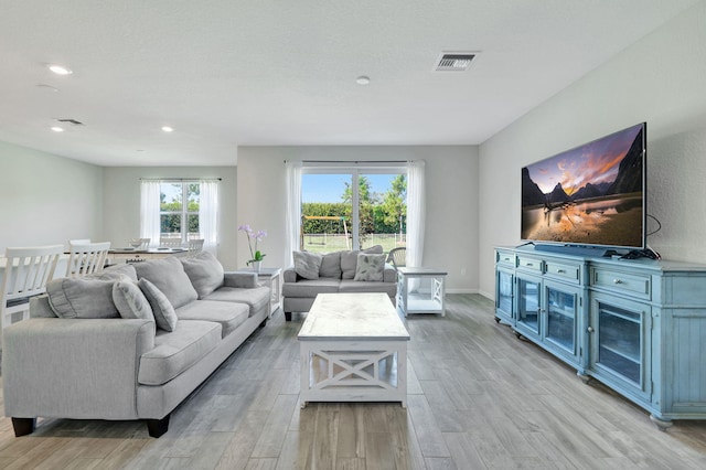 living room with light wood-type flooring