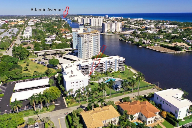 aerial view with a water view