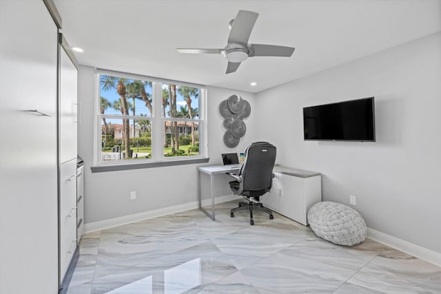 home office featuring ceiling fan