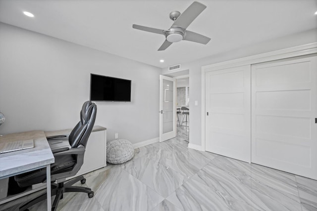 office featuring ceiling fan