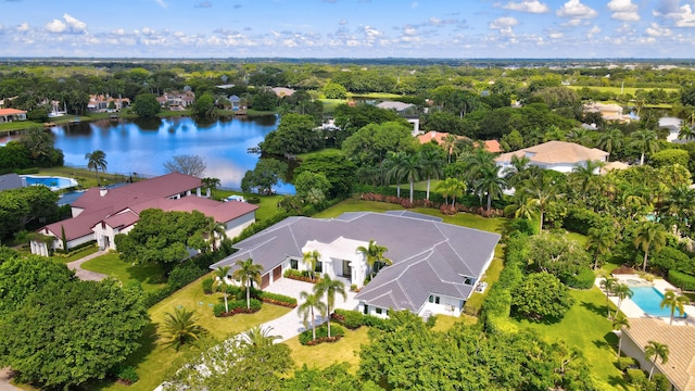 aerial view with a water view