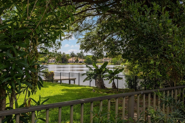 view of yard with a water view