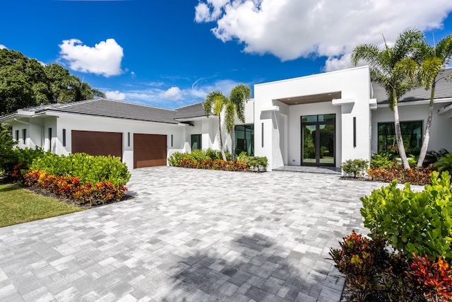 modern home featuring a garage