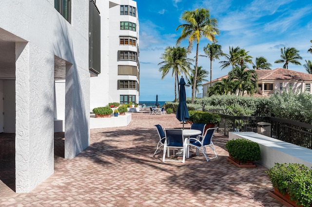 view of patio / terrace featuring a water view