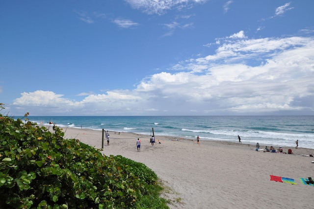 view of water feature featuring a beach view