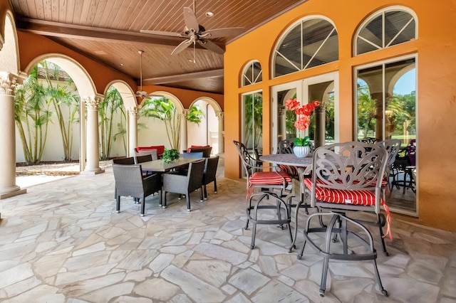 view of patio featuring ceiling fan