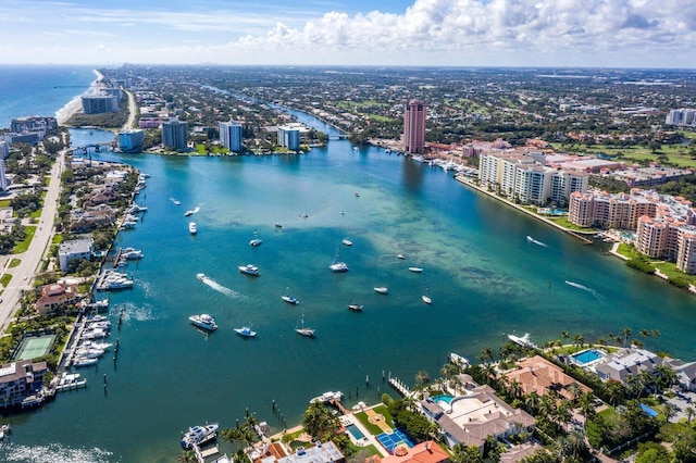 bird's eye view featuring a water view