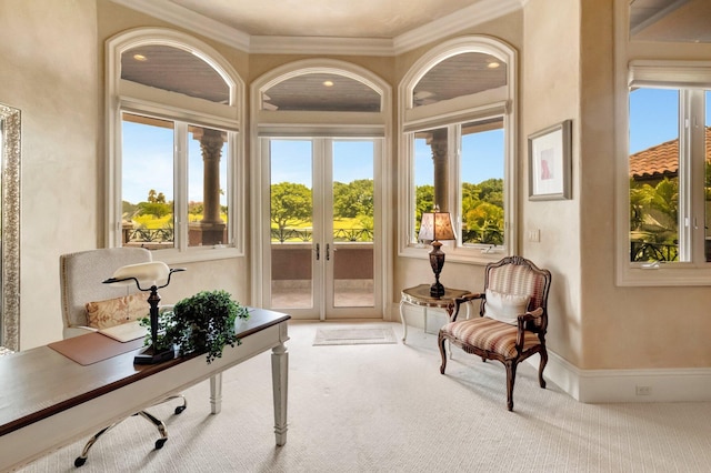 sunroom featuring french doors