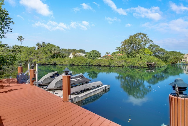 view of dock with a water view