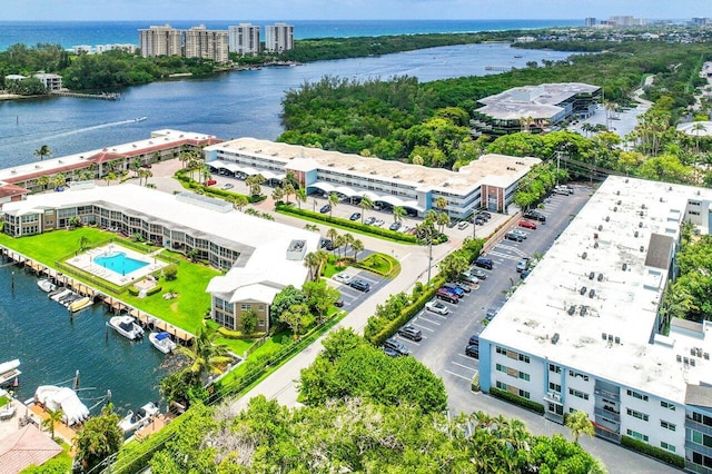 aerial view with a water view