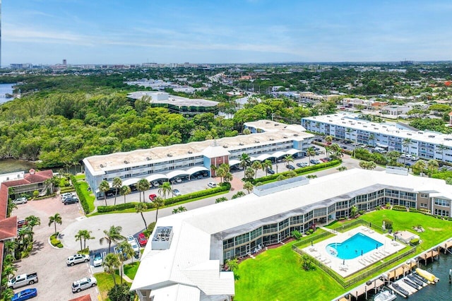 bird's eye view featuring a water view