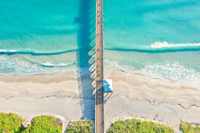 view of water feature with a beach view