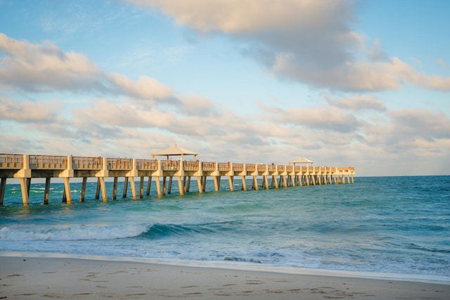 exterior space featuring a beach view