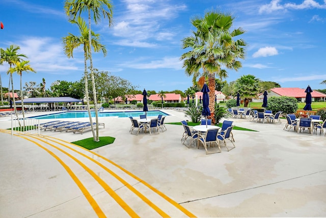 view of swimming pool with a patio area