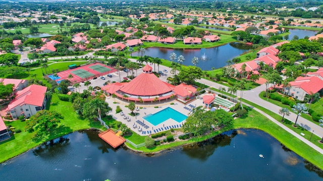 aerial view featuring a water view