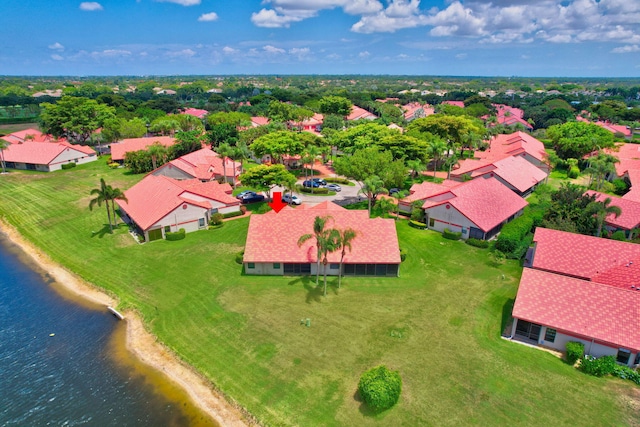 bird's eye view featuring a water view