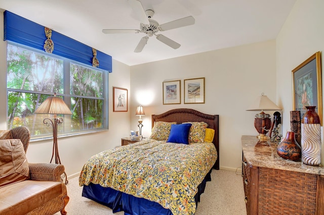 bedroom featuring carpet flooring and ceiling fan