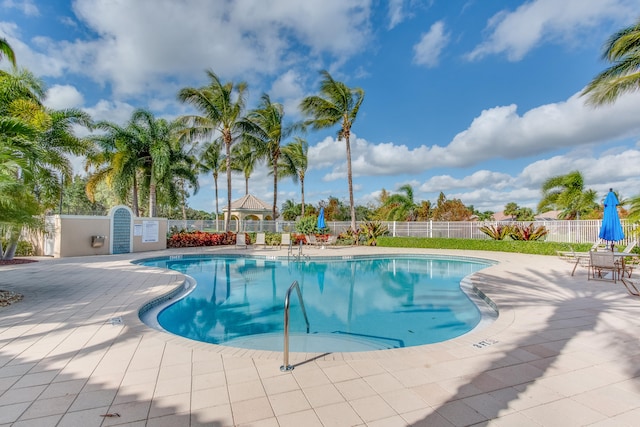 view of swimming pool with a patio