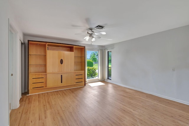 unfurnished bedroom featuring light hardwood / wood-style floors and ceiling fan