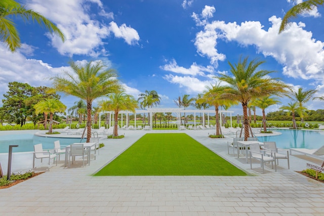 surrounding community with a patio area and a pool