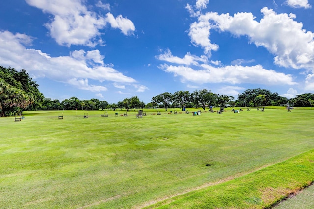 view of community with a yard and a rural view