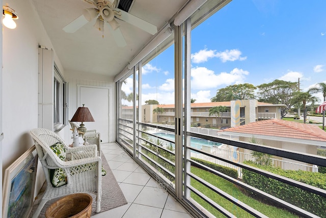 balcony with ceiling fan