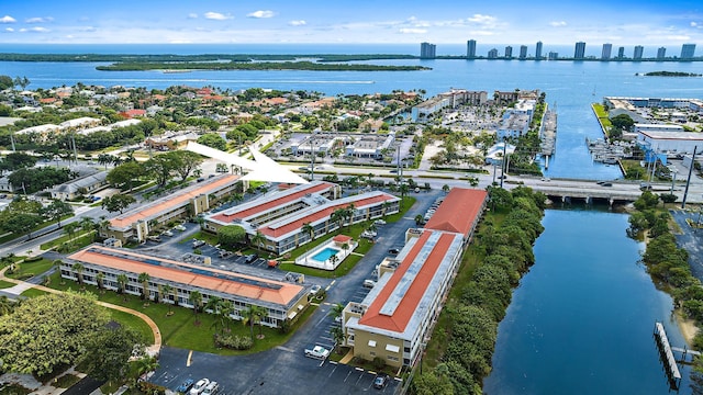 bird's eye view featuring a water view