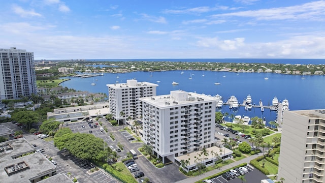 aerial view with a water view